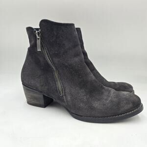 Paul Green Womens Allison Boot Size 7.5 Petrol Gray Suede Bootie Block Heel